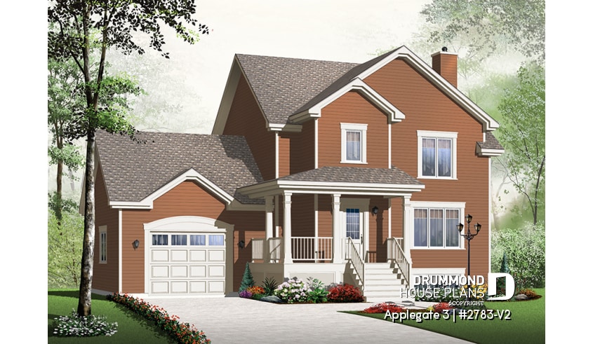 front - BASE MODEL - Simple and affordable 3 bedroom Country rustic house plan with large family room, pantry and computer corner - Applegate 3