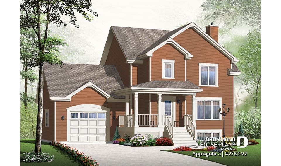 front - BASE MODEL - Simple and affordable 3 bedroom Country rustic house plan with large family room, pantry and computer corner - Applegate 3