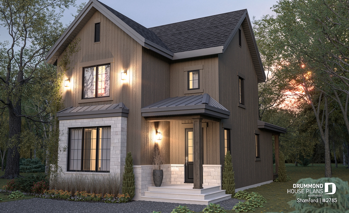 front - BASE MODEL - Narrow Lot House Plan – 3 to 5 Bedrooms, Optional Finished Basement ($), Large Covered Terrace - Stamford