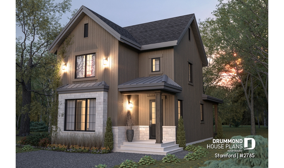 front - BASE MODEL - Narrow Lot House Plan – 3 to 5 Bedrooms, Optional Finished Basement ($), Large Covered Terrace - Stamford