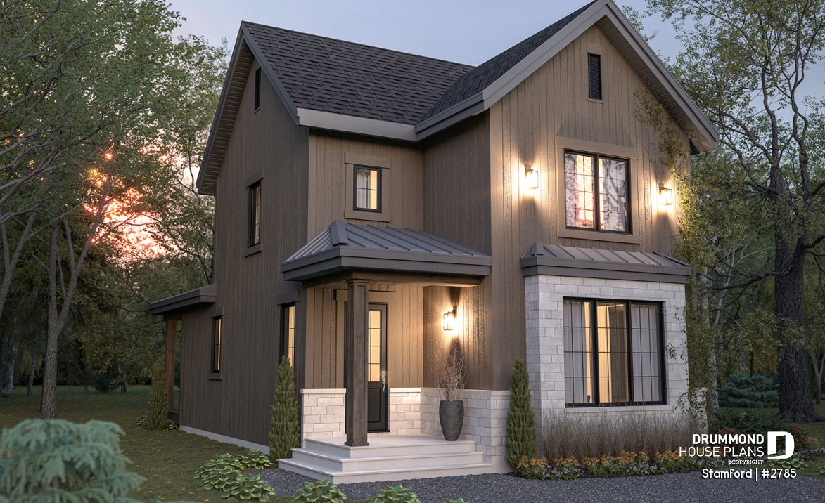 front - BASE MODEL - Narrow Lot House Plan – 3 to 5 Bedrooms, Optional Finished Basement ($), Large Covered Terrace - Stamford