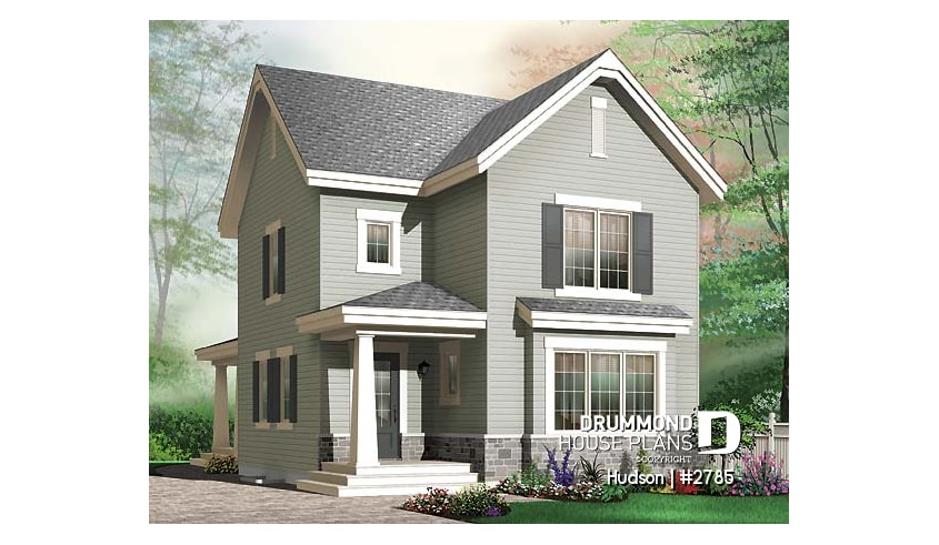 front - BASE MODEL - Two-storey house for narrow lot, 3 bedrooms, large rear covered balcony, walk-in in master suite - Stamford