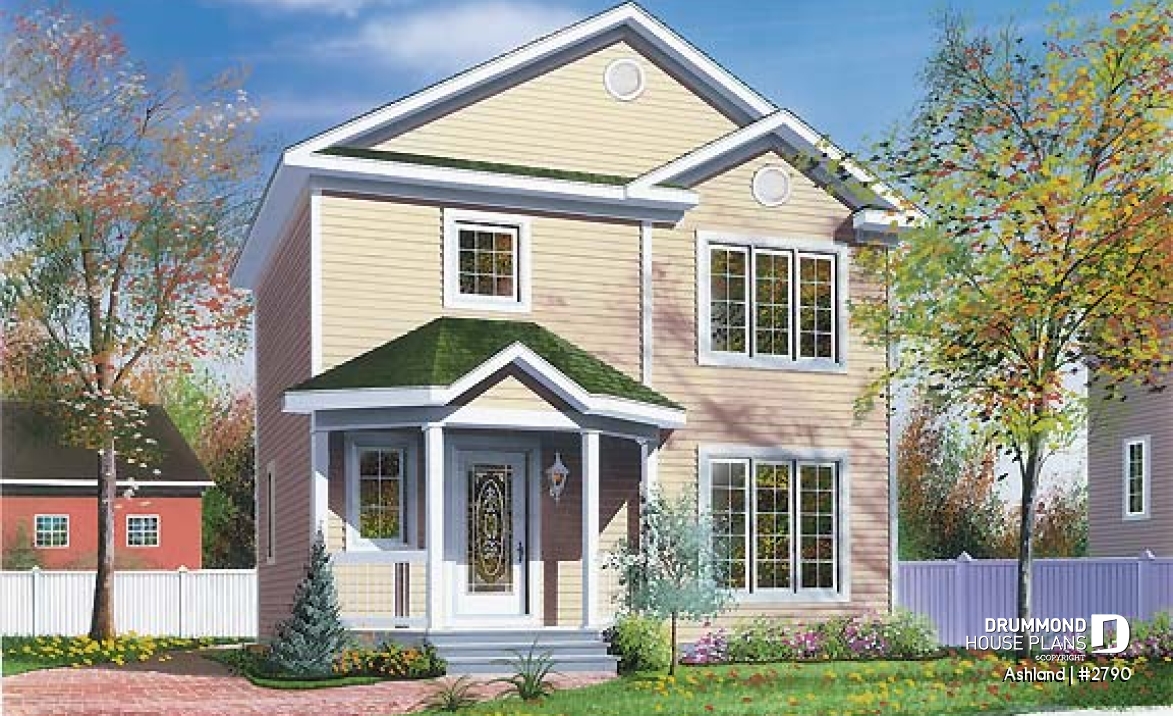 front - BASE MODEL - 3 bedroom cottage house plan, laundry room on main floor, low-budget construction - Ashland