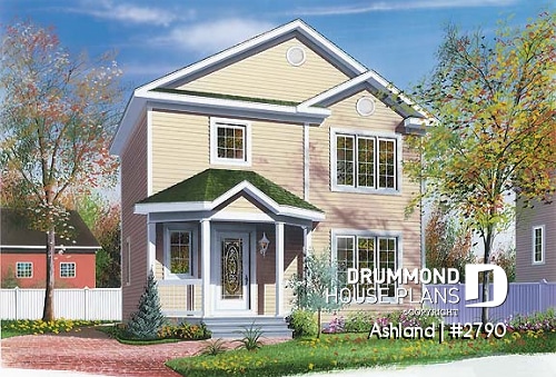front - BASE MODEL - 3 bedroom cottage house plan, laundry room on main floor, low-budget construction - Ashland