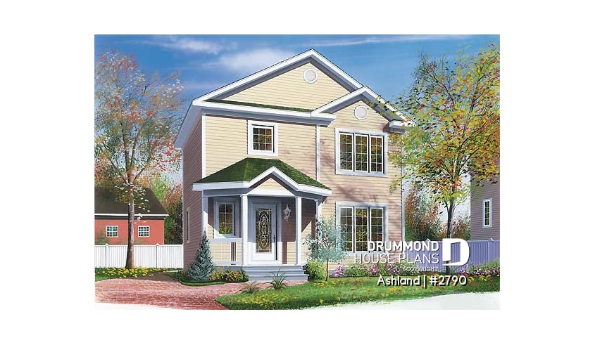 front - BASE MODEL - 3 bedroom cottage house plan, laundry room on main floor, low-budget construction - Ashland