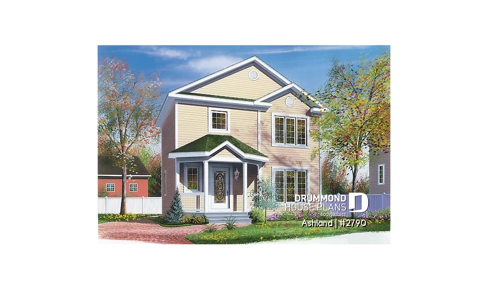 front - BASE MODEL - 3 bedroom cottage house plan, laundry room on main floor, low-budget construction - Ashland