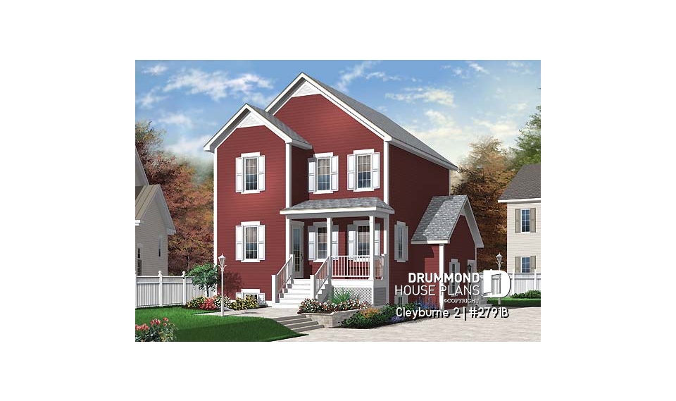 front - BASE MODEL - 3 bedrom traditional house plan with ample storage &amp; single bedroom basement appartment - Cleyburne 2