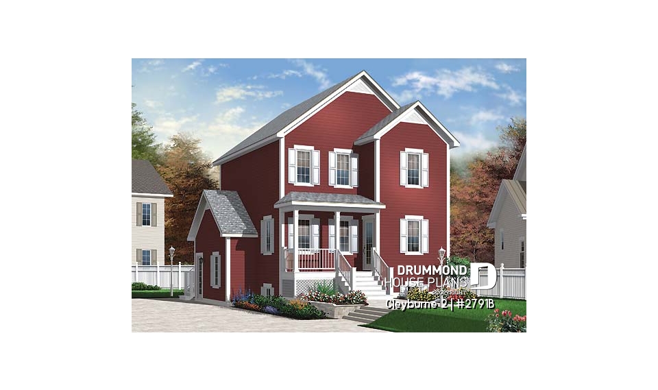front - BASE MODEL - 3 bedrom traditional house plan with ample storage &amp; single bedroom basement appartment - Cleyburne 2