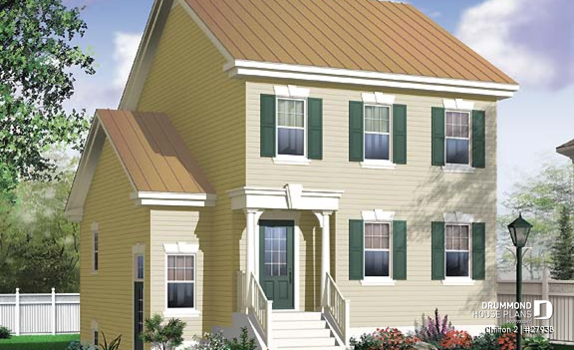 front - BASE MODEL - 3 bedroom country cottage house plan with large kitchen &amp; basement appartment, lots of storage - Chilton 2