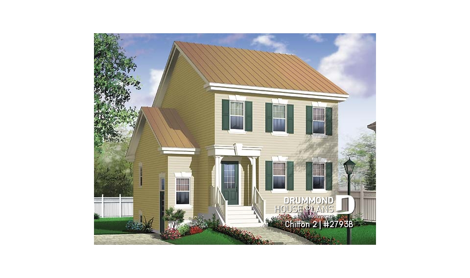 front - BASE MODEL - 3 bedroom country cottage house plan with large kitchen &amp; basement appartment, lots of storage - Chilton 2