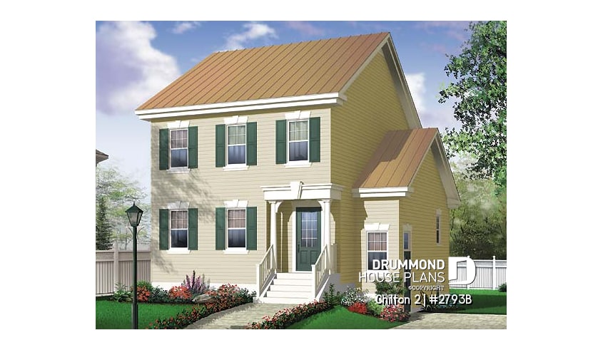 front - BASE MODEL - 3 bedroom country cottage house plan with large kitchen & basement appartment, lots of storage - Chilton 2