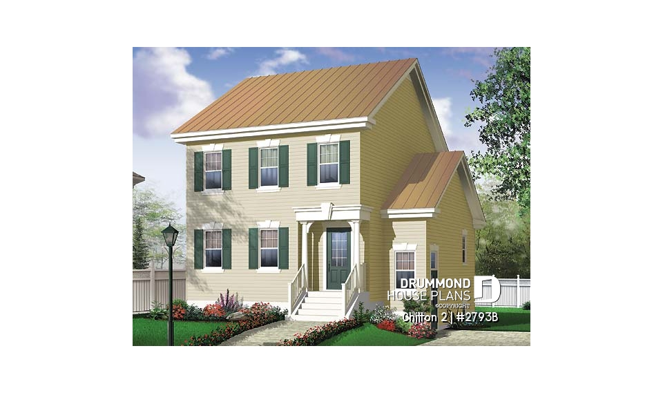 front - BASE MODEL - 3 bedroom country cottage house plan with large kitchen &amp; basement appartment, lots of storage - Chilton 2