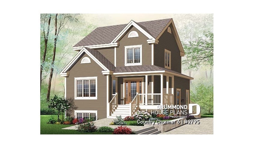 front - BASE MODEL - 3 bedroom, 2 storey Farmhouse home plan with large kitchen and great family bathroom - Country Charmer 6