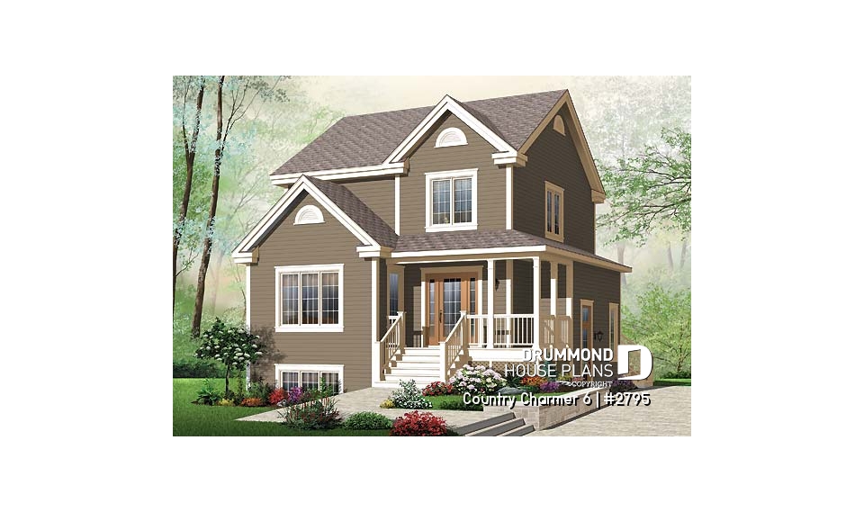 front - BASE MODEL - 3 bedroom, 2 storey Farmhouse home plan with large kitchen and great family bathroom - Country Charmer 6
