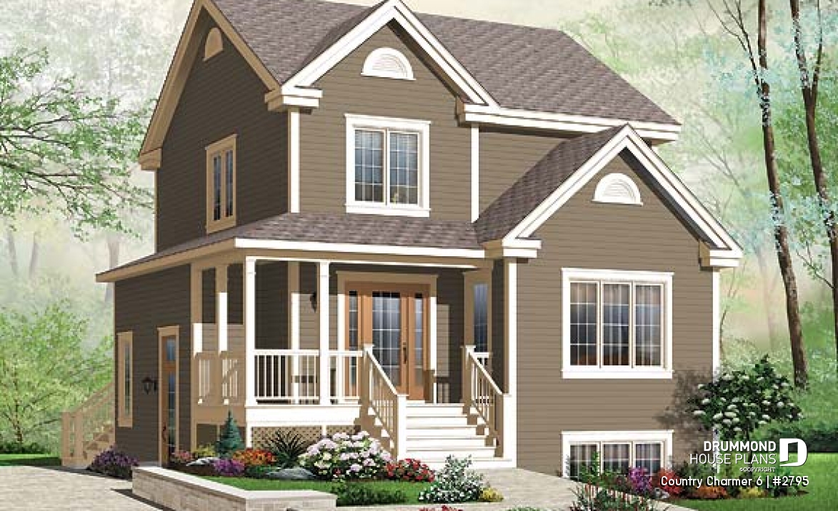 front - BASE MODEL - 3 bedroom, 2 storey Farmhouse home plan with large kitchen and great family bathroom - Country Charmer 6