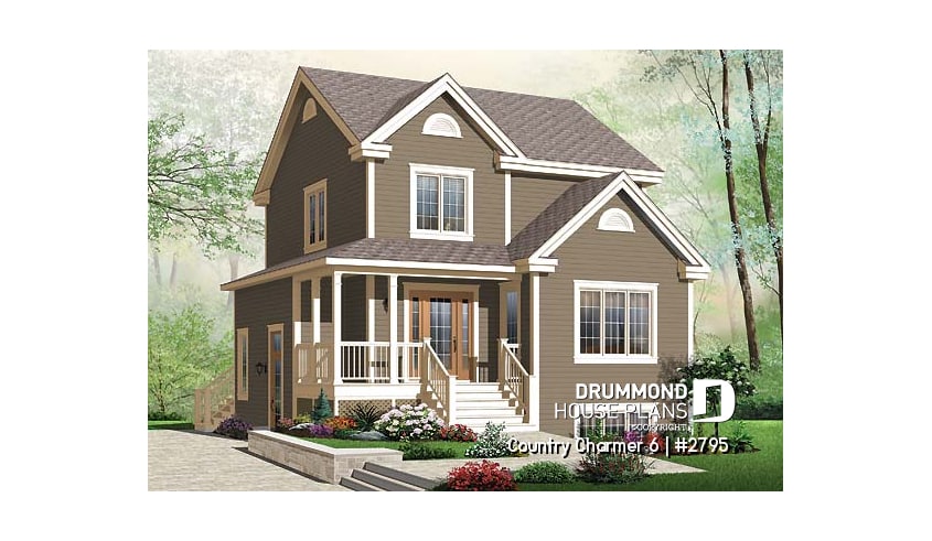 front - BASE MODEL - 3 bedroom, 2 storey Farmhouse home plan with large kitchen and great family bathroom - Country Charmer 6