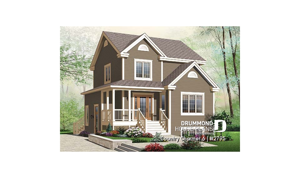 front - BASE MODEL - 3 bedroom, 2 storey Farmhouse home plan with large kitchen and great family bathroom - Country Charmer 6