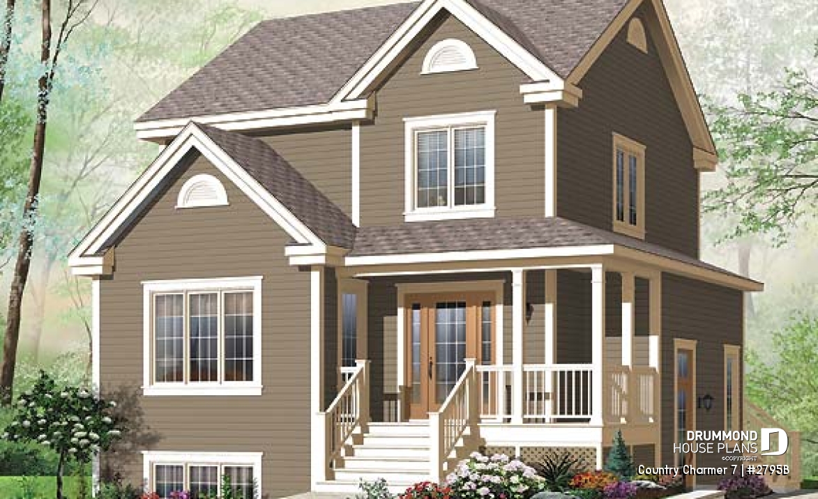 front - BASE MODEL - 3 bedroom farmhouse house plan with one-bedroom bedroom basement appartment, low construction costs - Country Charmer 7