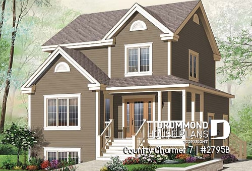 front - BASE MODEL - 3 bedroom farmhouse house plan with one-bedroom bedroom basement appartment, low construction costs - Country Charmer 7