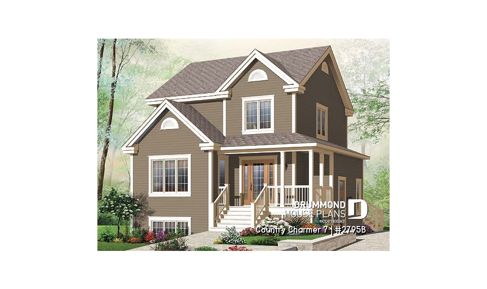 front - BASE MODEL - 3 bedroom farmhouse house plan with one-bedroom bedroom basement appartment, low construction costs - Country Charmer 7