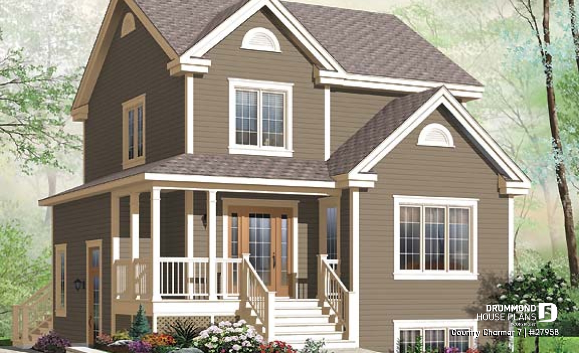 front - BASE MODEL - 3 bedroom farmhouse house plan with one-bedroom bedroom basement appartment, low construction costs - Country Charmer 7