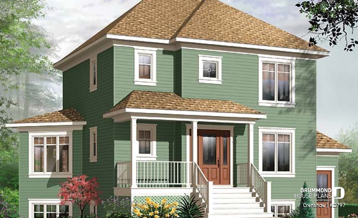 front - BASE MODEL - Comfortable 3 bedroom, 2 storey traditional house plan with home office and spacious family room - Crenshaw