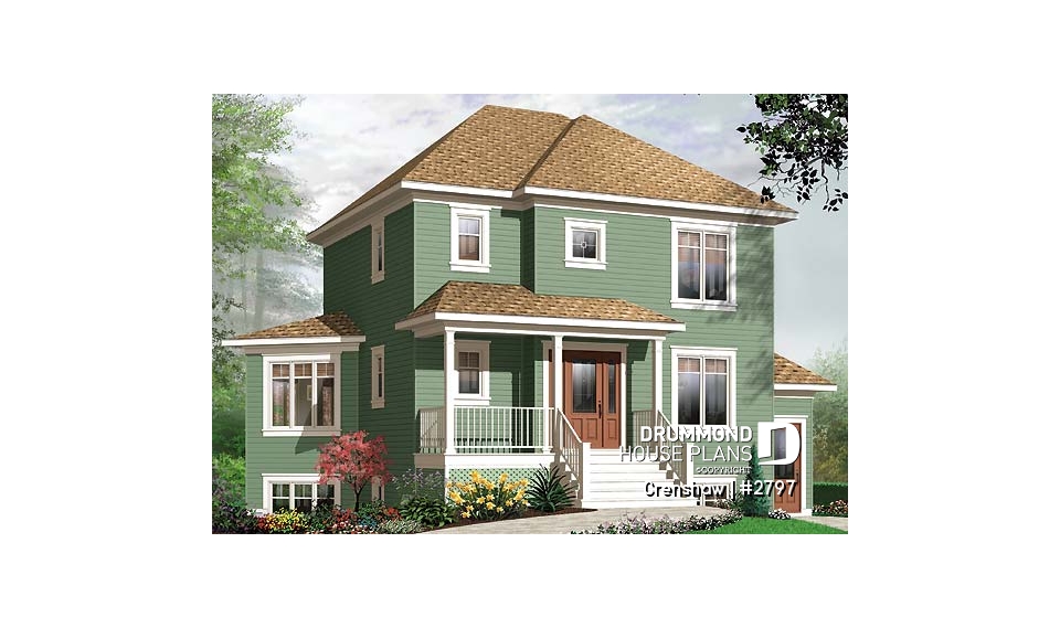 front - BASE MODEL - Comfortable 3 bedroom, 2 storey traditional house plan with home office and spacious family room - Crenshaw
