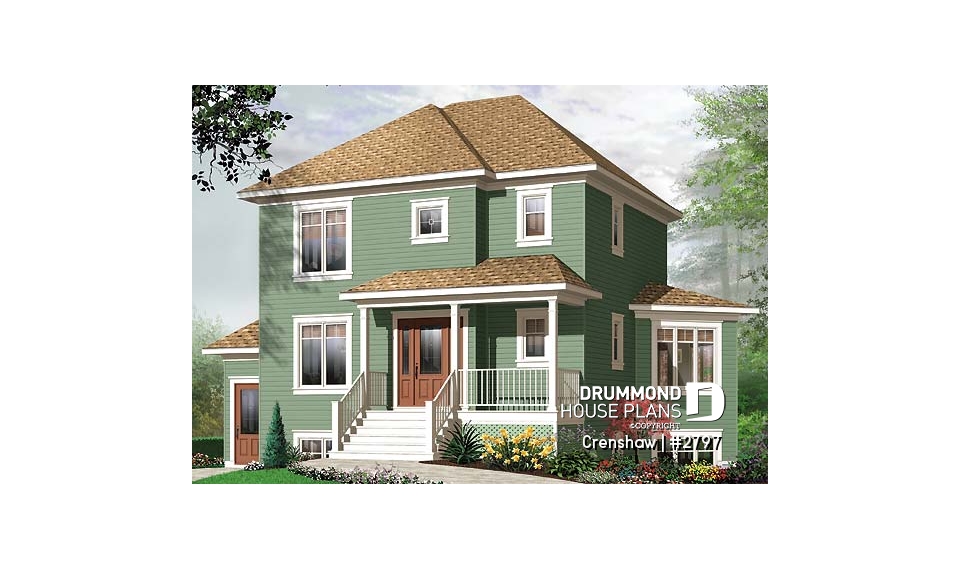 front - BASE MODEL - Comfortable 3 bedroom, 2 storey traditional house plan with home office and spacious family room - Crenshaw