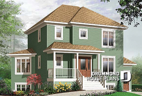 front - BASE MODEL - Afflordable house plan with basement apartment, 3 to 4 bedrooms on main unit, home office, lot of light - Crenshaw 2