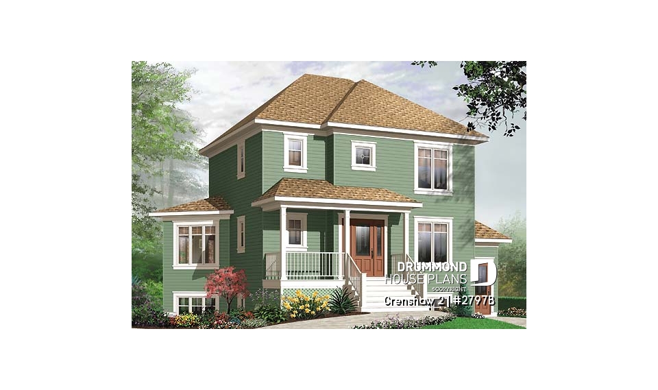 front - BASE MODEL - Afflordable house plan with basement apartment, 3 to 4 bedrooms on main unit, home office, lot of light - Crenshaw 2