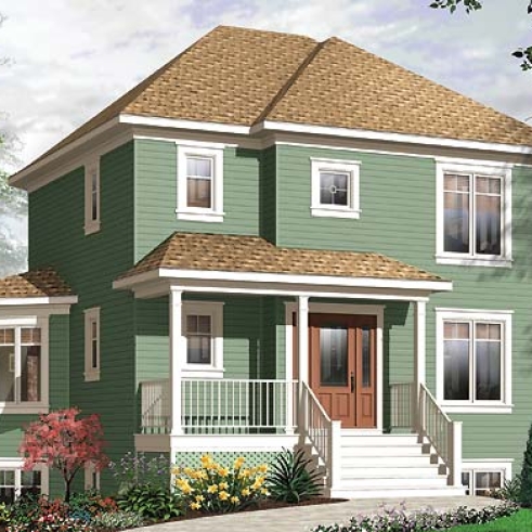 front - BASE MODEL - Afflordable house plan with basement apartment, 3 to 4 bedrooms on main unit, home office, lot of light - Crenshaw 2