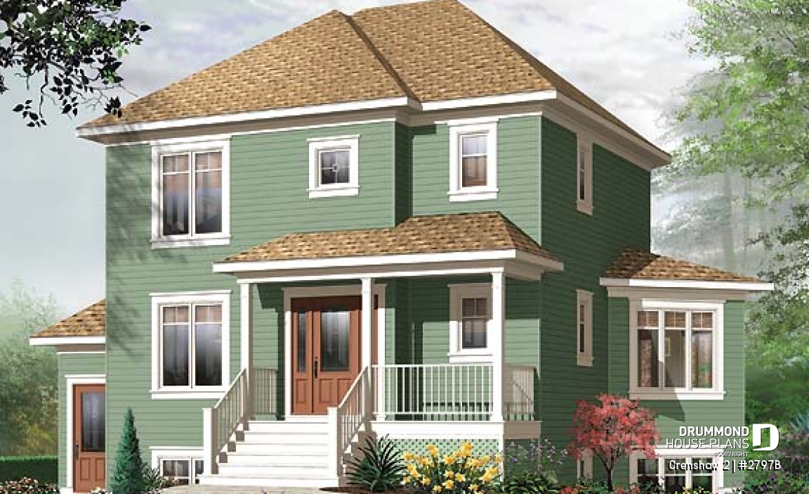 front - BASE MODEL - Afflordable house plan with basement apartment, 3 to 4 bedrooms on main unit, home office, lot of light - Crenshaw 2