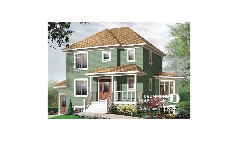 front - BASE MODEL - Afflordable house plan with basement apartment, 3 to 4 bedrooms on main unit, home office, lot of light - Crenshaw 2