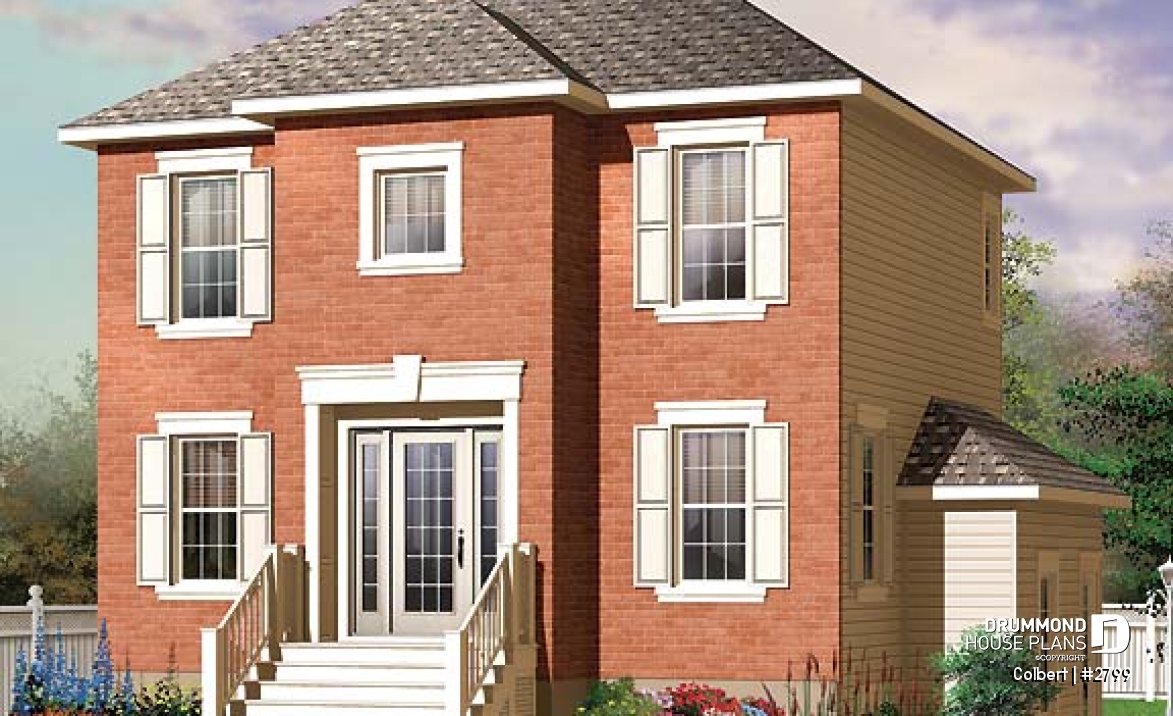 front - BASE MODEL - European 2 storey home plan, 3 bedroom, formal dining room, full basement - Colbert