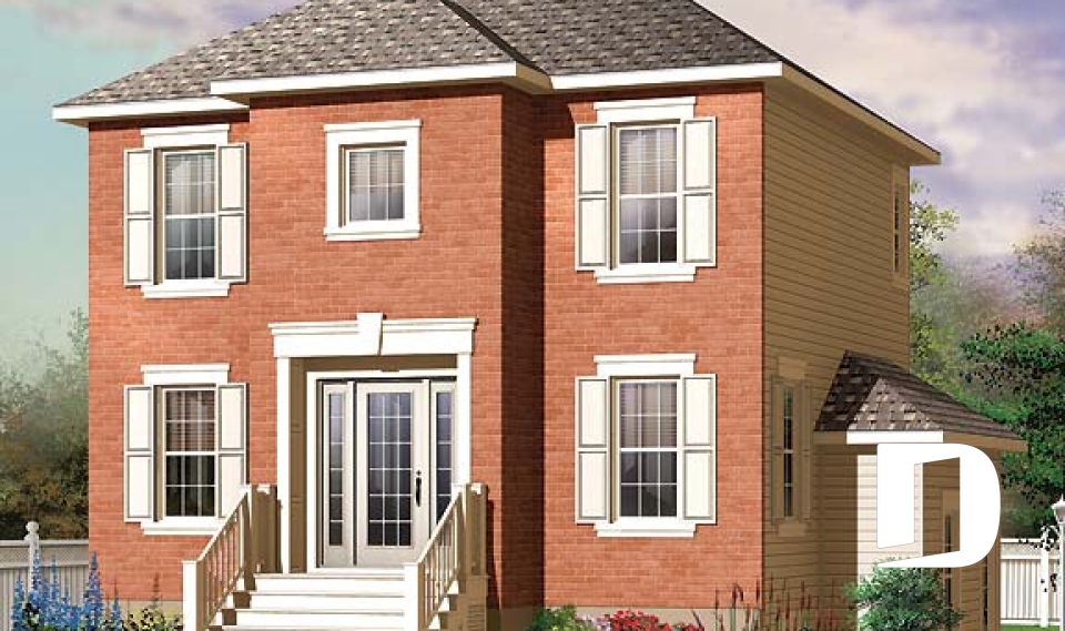 front - BASE MODEL - European 2 storey home plan, 3 bedroom, formal dining room, full basement - Colbert