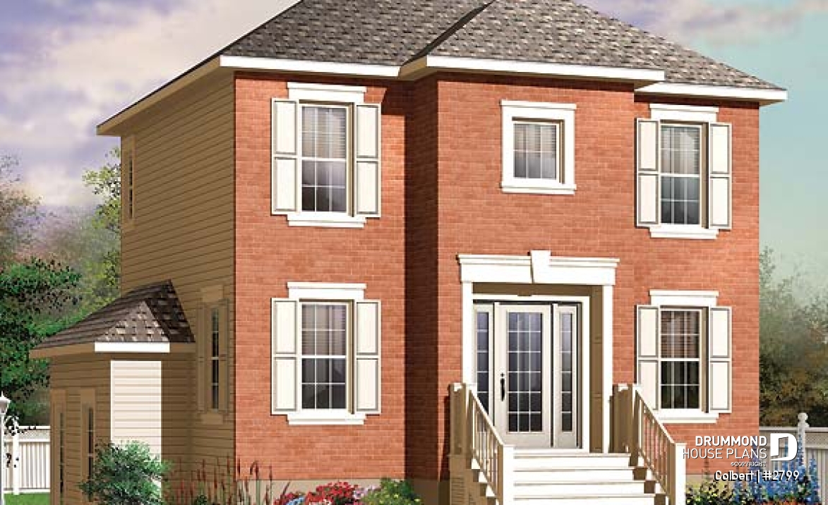 front - BASE MODEL - European 2 storey home plan, 3 bedroom, formal dining room, full basement - Colbert