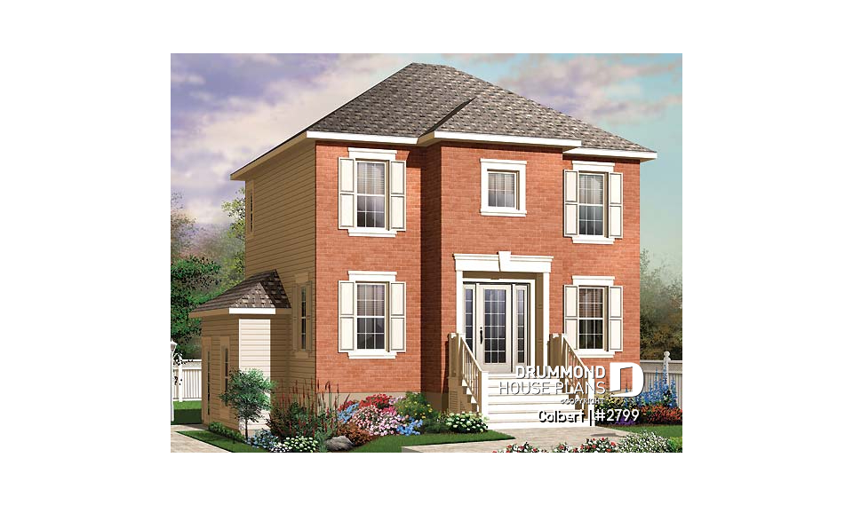 front - BASE MODEL - European 2 storey home plan, 3 bedroom, formal dining room, full basement - Colbert