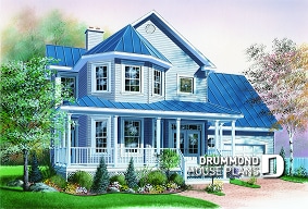 front - BASE MODEL - 3 bedroom Victorian style house plan, large bonus room above garage, two-sided fireplace, 2-car garage - The Honeycomb 1