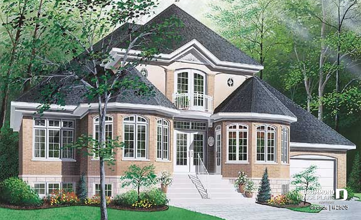 front - BASE MODEL - Stylish 3+ bedroom house plan, family and living rooms, 2 home offices, laundry room on main, master suite - Gironde