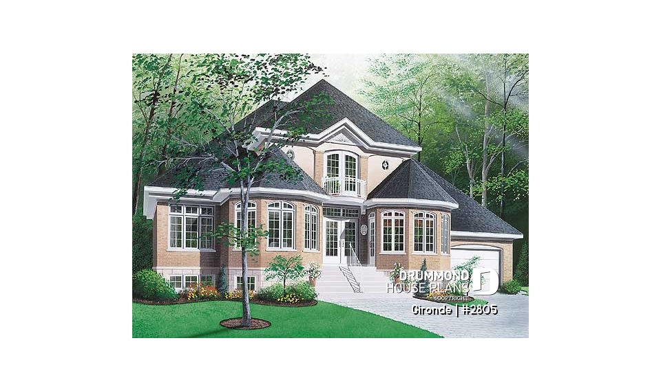 front - BASE MODEL - Stylish 3+ bedroom house plan, family and living rooms, 2 home offices, laundry room on main, master suite - Gironde