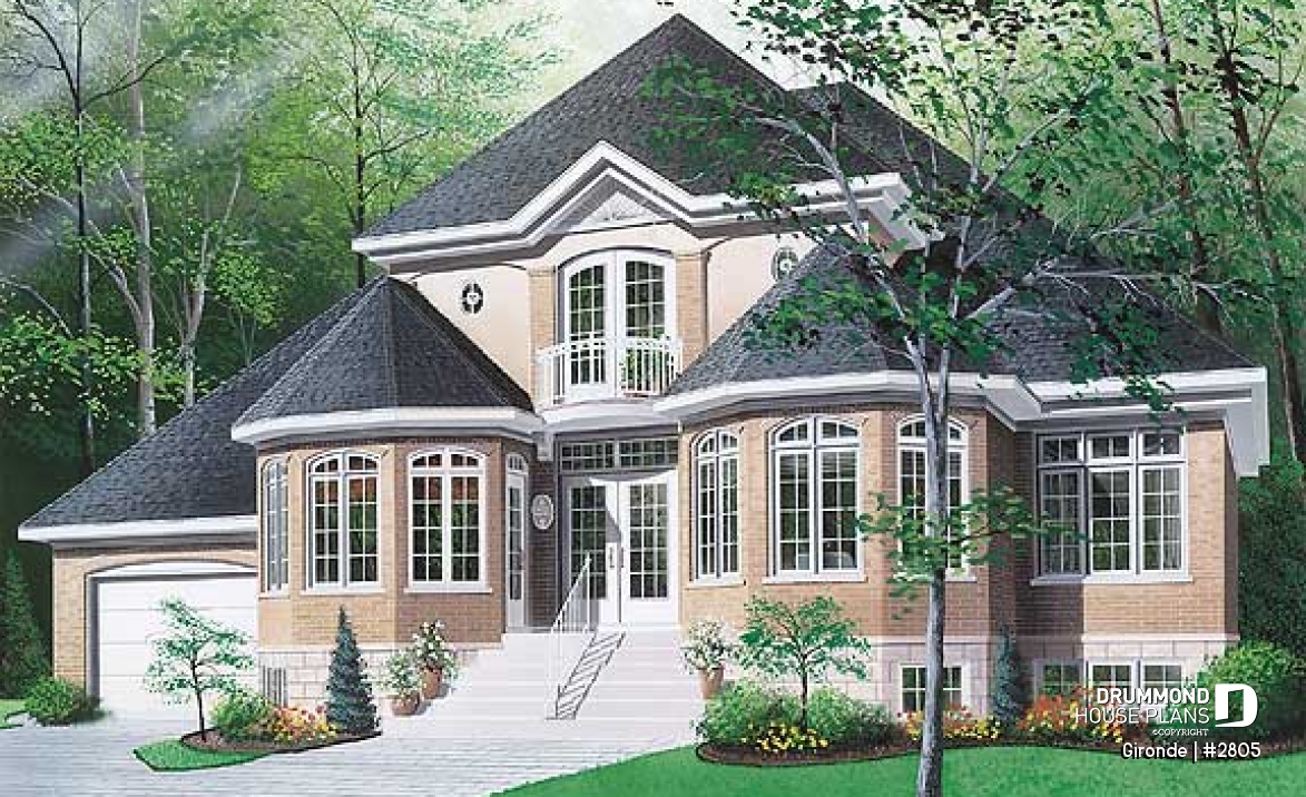 front - BASE MODEL - Stylish 3+ bedroom house plan, family and living rooms, 2 home offices, laundry room on main, master suite - Gironde