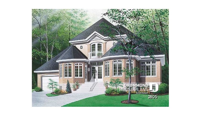front - BASE MODEL - Stylish 3+ bedroom house plan, family and living rooms, 2 home offices, laundry room on main, master suite - Gironde