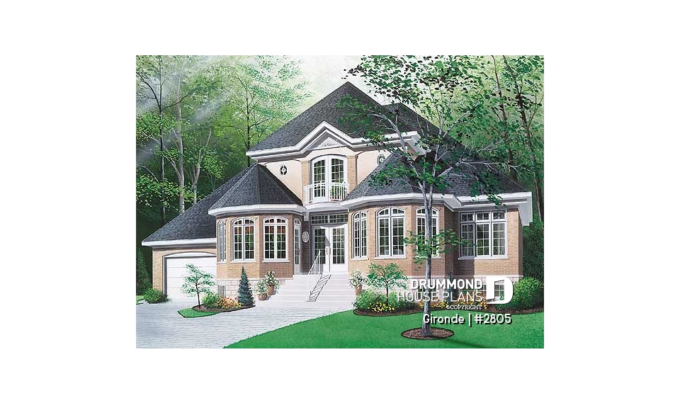 front - BASE MODEL - Stylish 3+ bedroom house plan, family and living rooms, 2 home offices, laundry room on main, master suite - Gironde