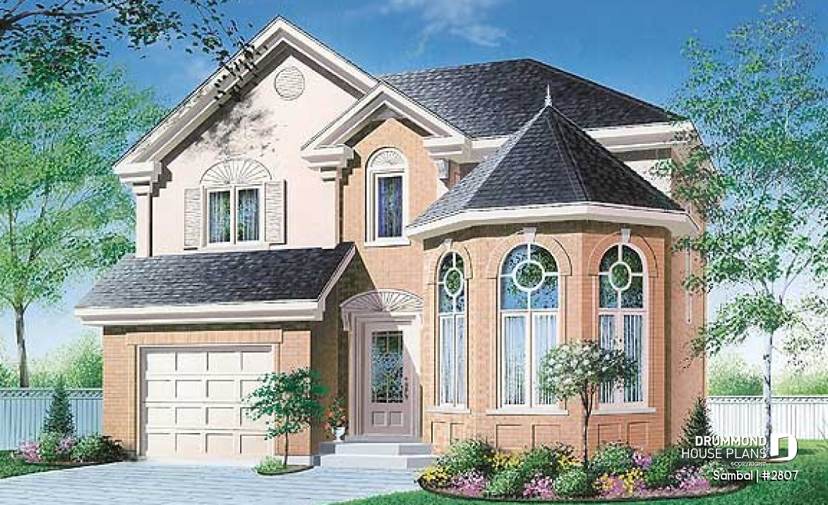 front - BASE MODEL - Victorian inspired 2-story house plan with garage, master suite on second floor - Sambal