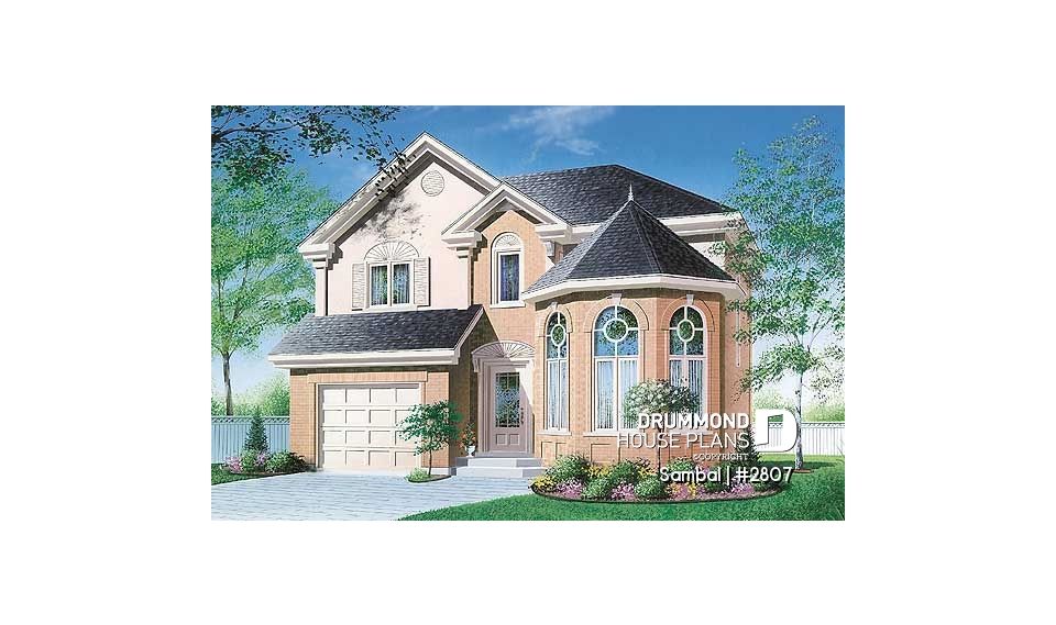 front - BASE MODEL - Victorian inspired 2-story house plan with garage, master suite on second floor - Sambal