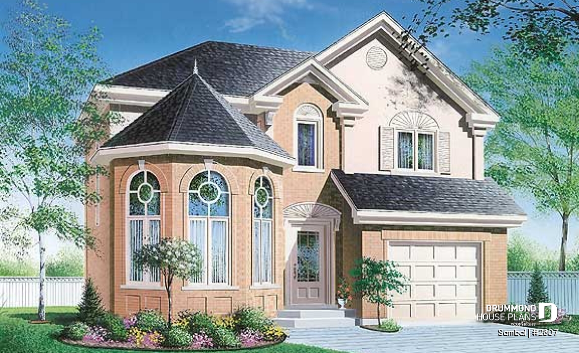 front - BASE MODEL - Victorian inspired 2-story house plan with garage, master suite on second floor - Sambal