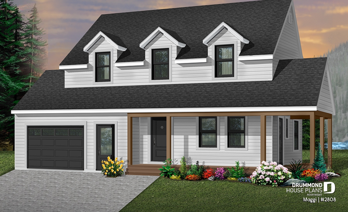 front - BASE MODEL - Traditional two-storey house plan, 3 bedrooms, master suite, large covered porch, great style - Maggi