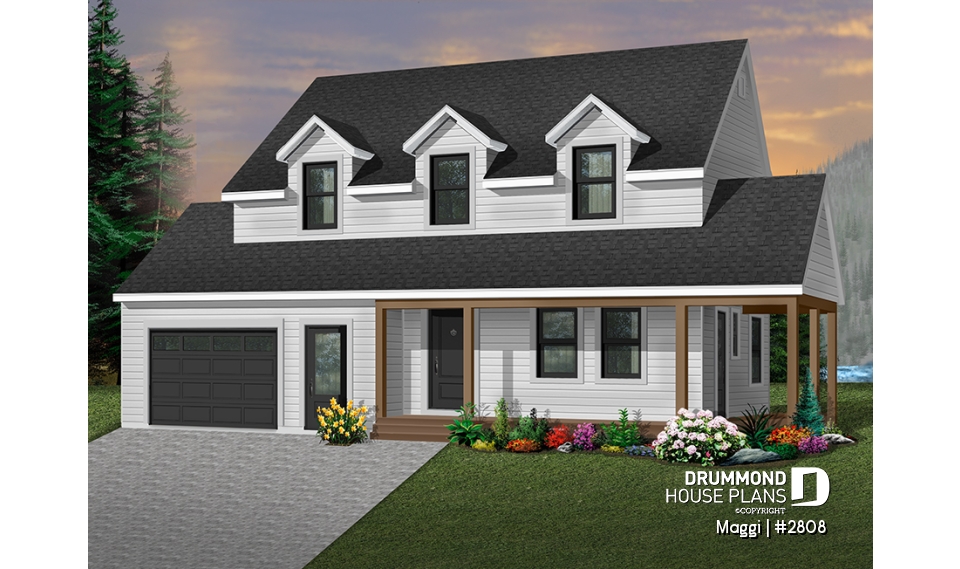 front - BASE MODEL - Traditional two-storey house plan, 3 bedrooms, master suite, large covered porch, great style - Maggi