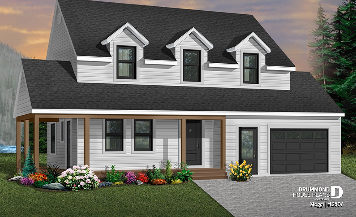 front - BASE MODEL - Traditional two-storey house plan, 3 bedrooms, master suite, large covered porch, great style - Maggi