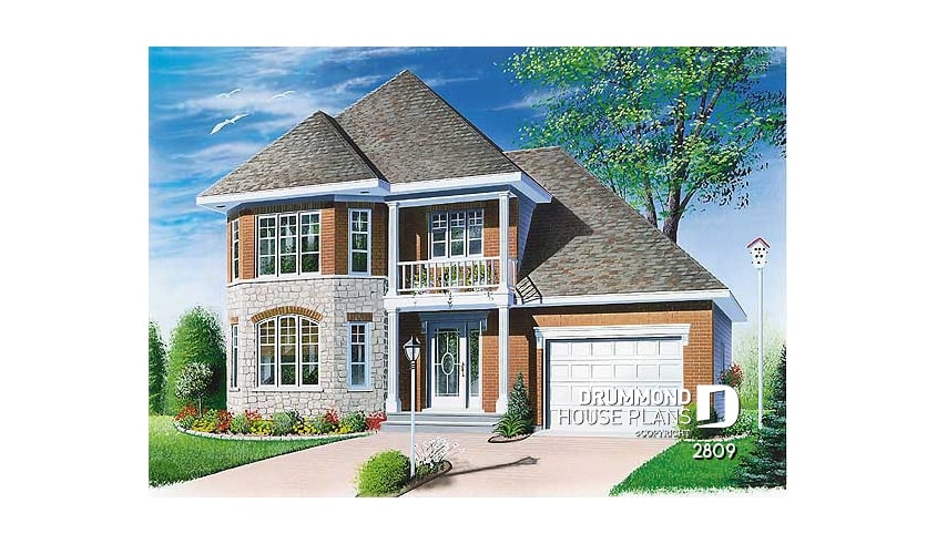 front - BASE MODEL - 2-storey house plan with 3 bedrooms and a garage - Arachis
